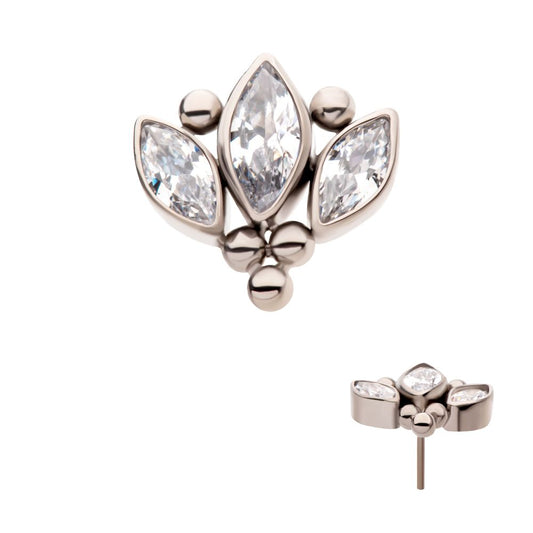 Titanium Threadless Beaded Bezel Set Marquise Gem 3-Cluster Top