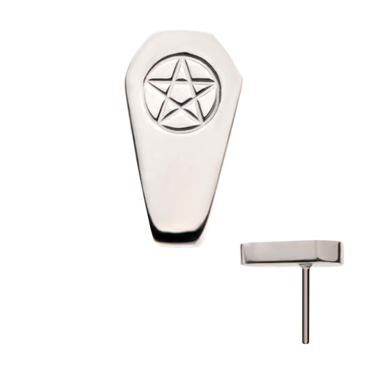 Titanium Threadless Coffin with Engraved Pentagram Top