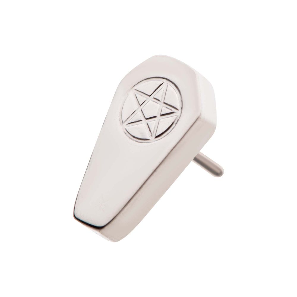 Titanium Threadless Coffin with Engraved Pentagram Top