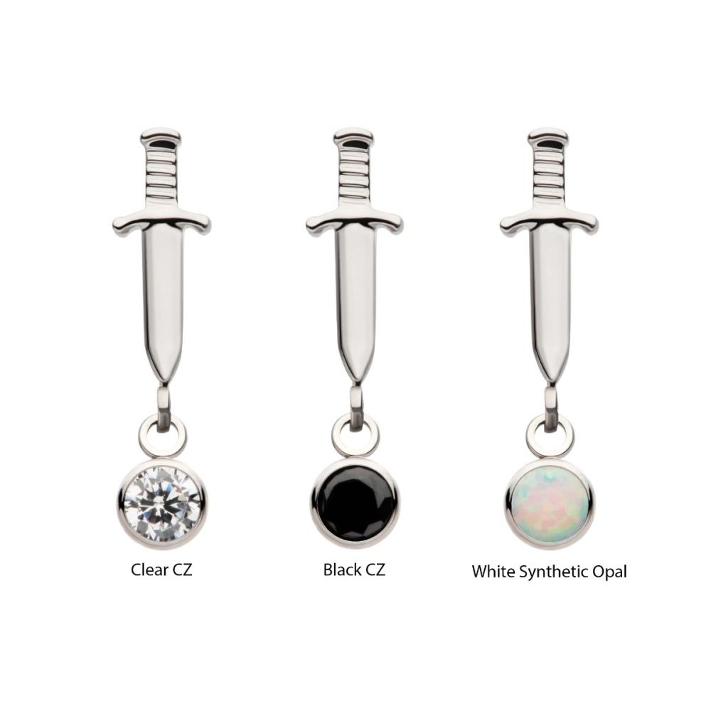 Titanium Threadless Dangle Bezel Round Gem Dagger Top