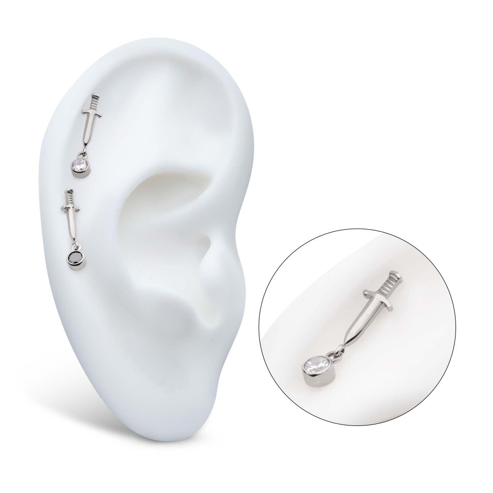 Titanium Threadless Dangle Bezel Round Gem Dagger Top