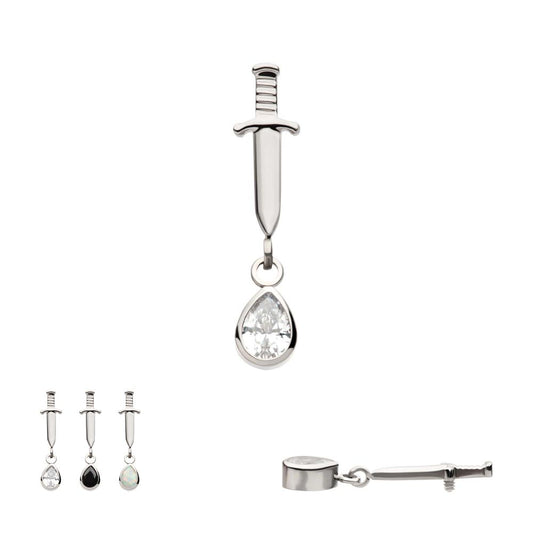 Titanium Threadless Dangle Bezel Teardrop Gem Dagger Top
