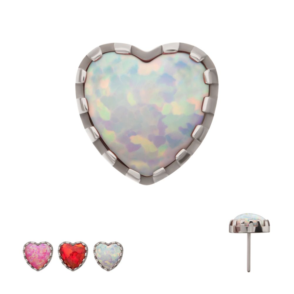 Titanium Threadless Prong Edge Opal Heart Top