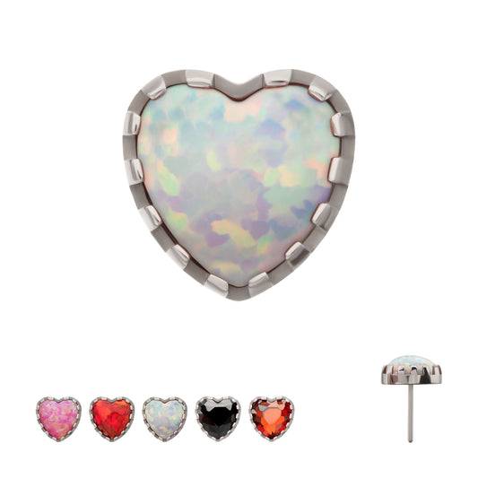 Titanium Threadless Prong Edge Opal Heart Top