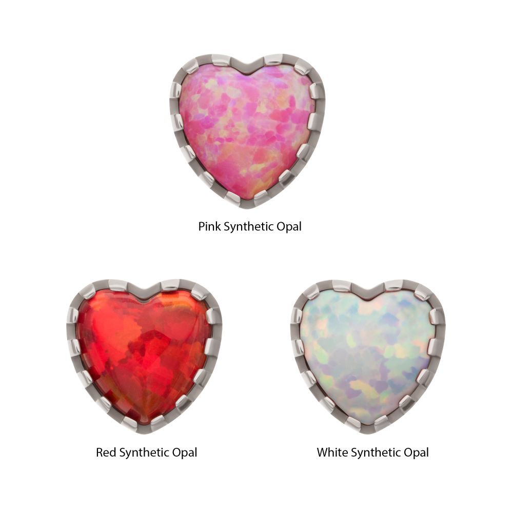 Titanium Threadless Prong Edge Opal Heart Top