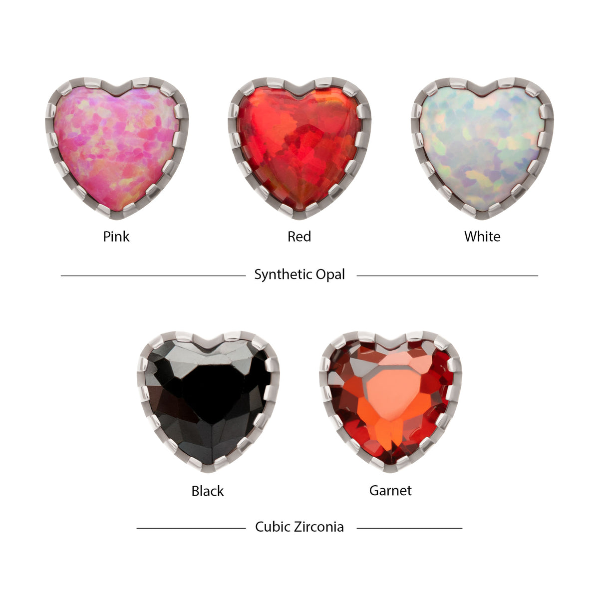 Titanium Threadless Prong Edge Opal Heart Top