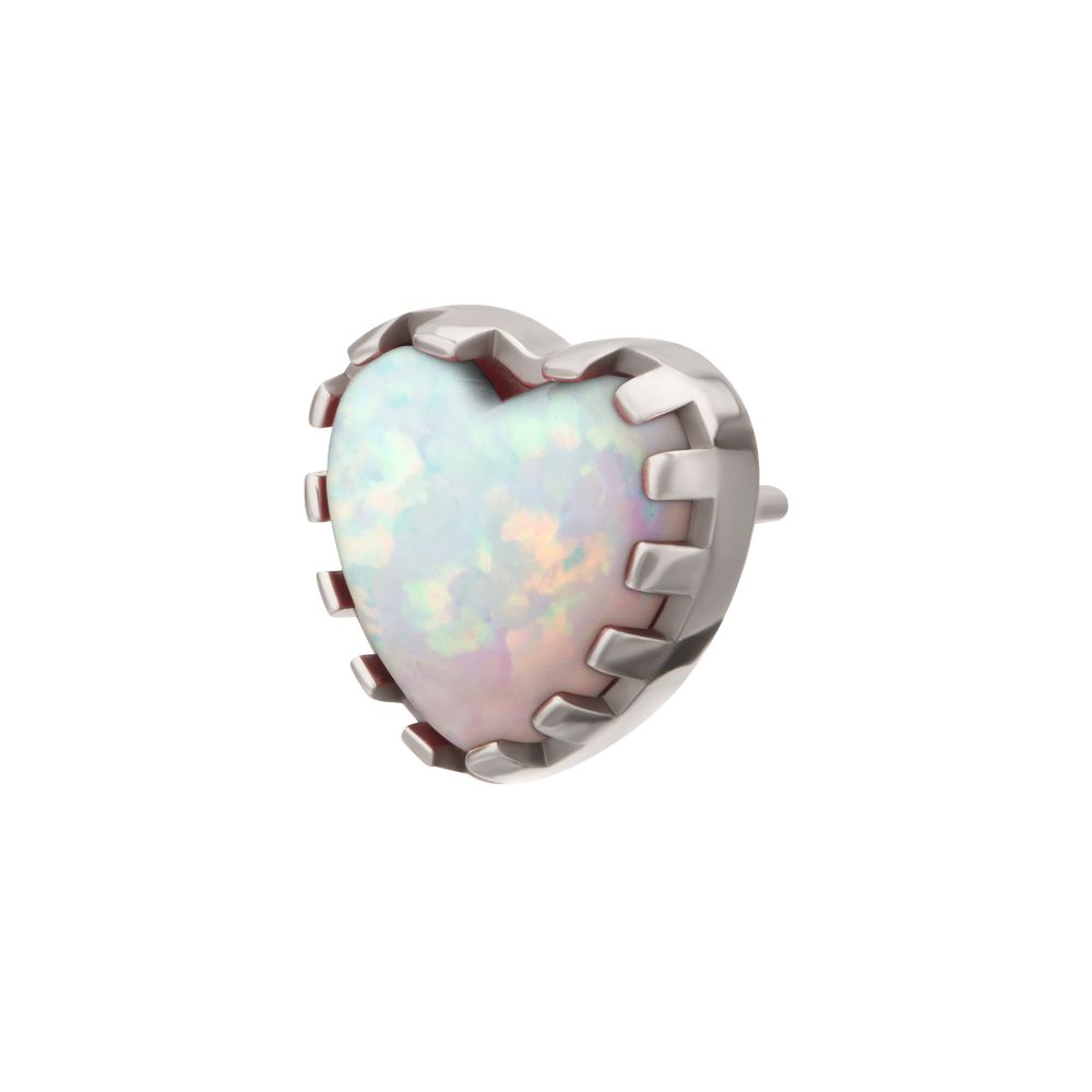 Titanium Threadless Prong Edge Opal Heart Top
