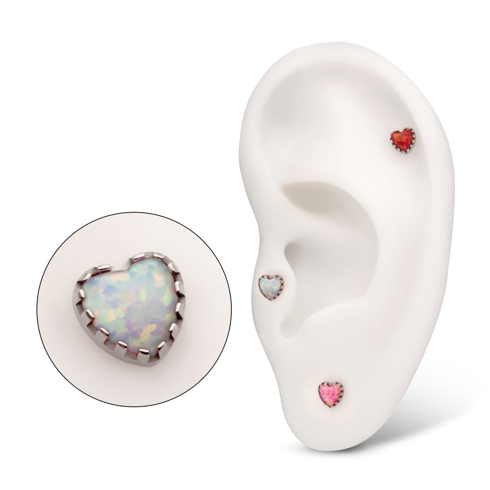 Titanium Threadless Prong Edge Opal Heart Top