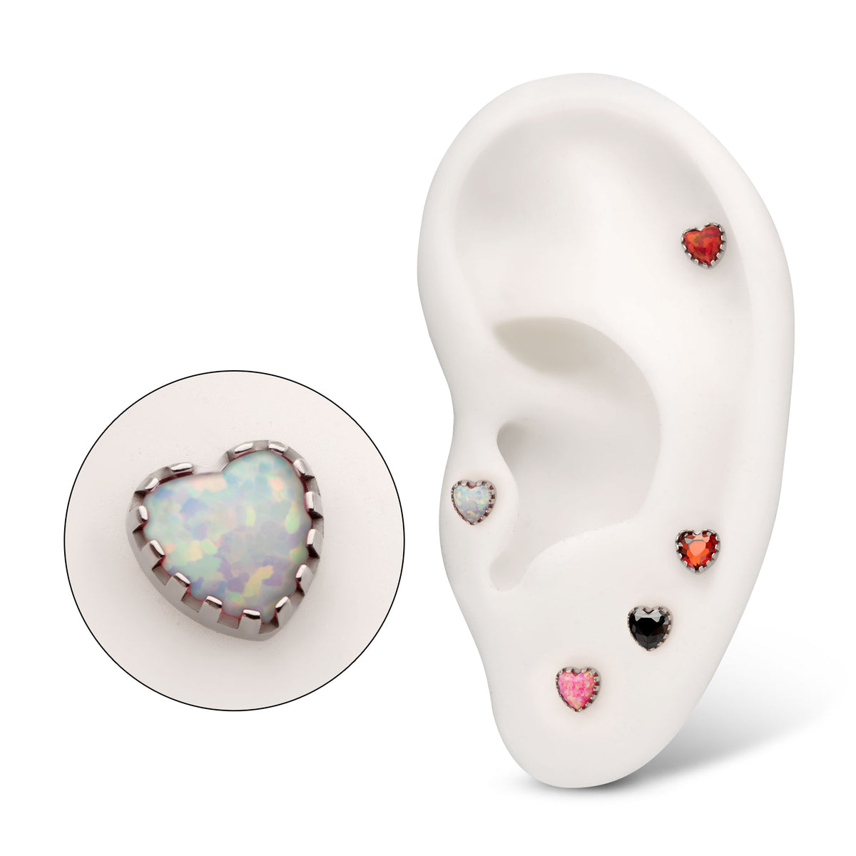 Titanium Threadless Prong Edge Opal Heart Top