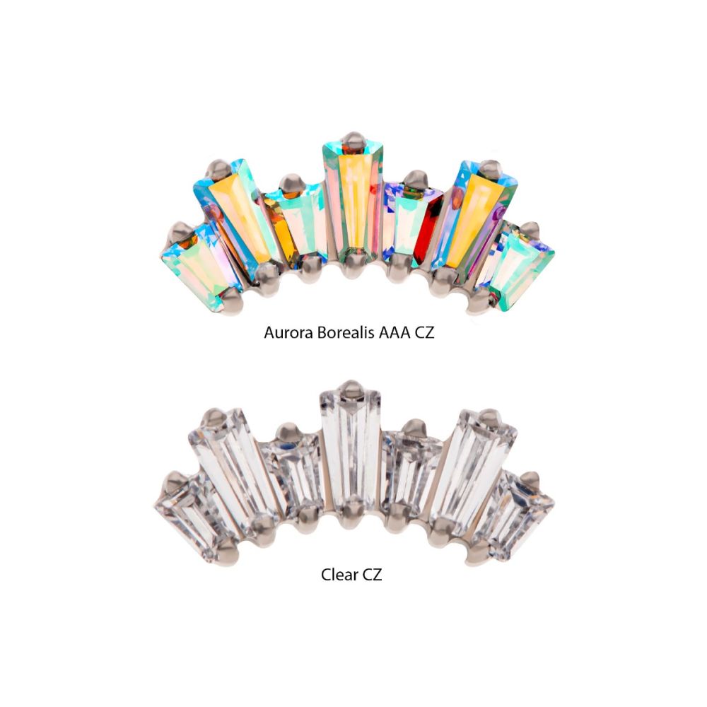 Titanium Threadless Prong Set Baguette CZ 7-Cluster Fan Shape Top