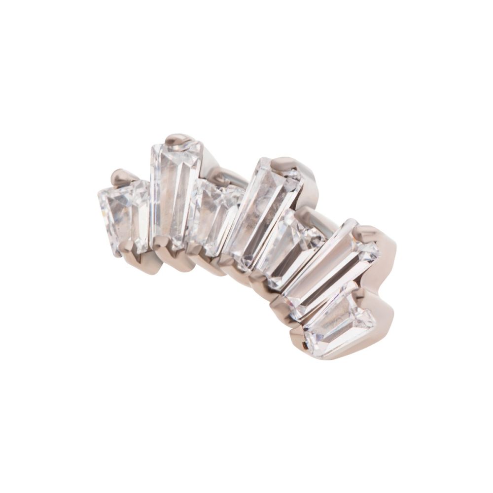 Titanium Threadless Prong Set Baguette CZ 7-Cluster Fan Shape Top