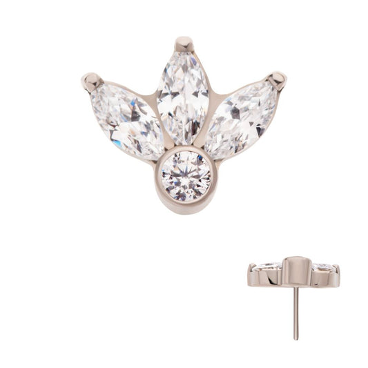 Titanium Threadless Bezel Set Round Gem and 3-Cluster Marquise Gem Fan Top