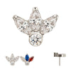 Titanium Threadless 3-Cluster Marquise Gem Fan Top with Bezel Round Gem