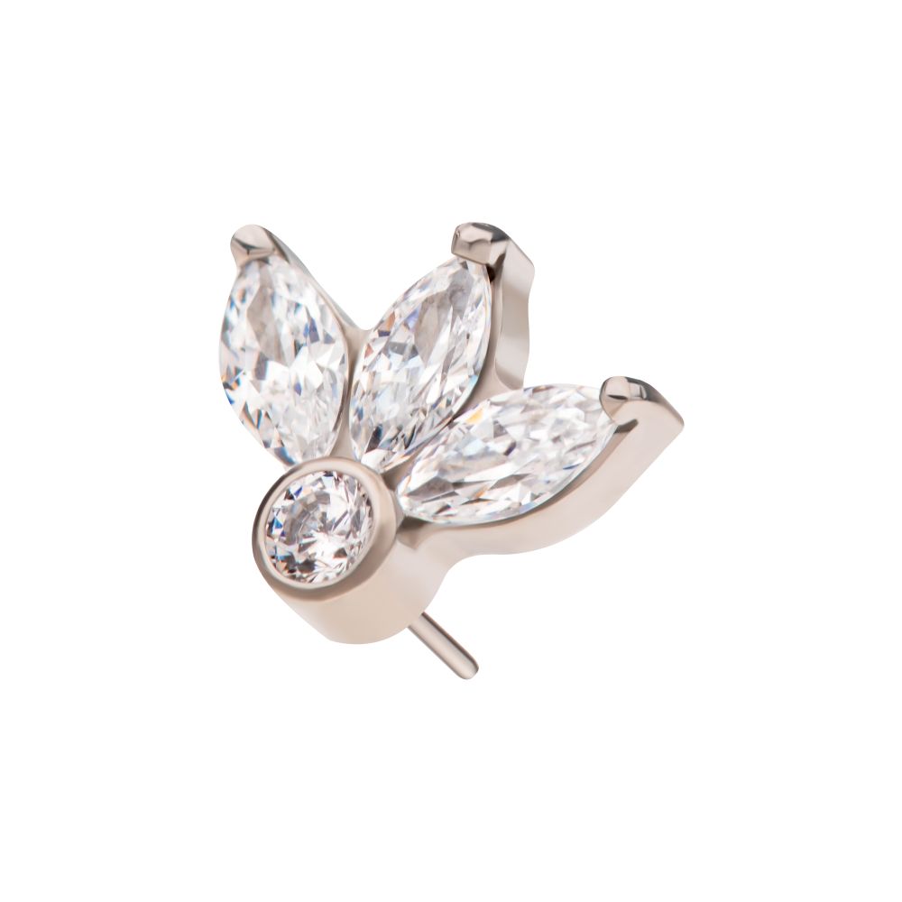 Titanium Threadless Bezel Set Round Gem and 3-Cluster Marquise Gem Fan Top