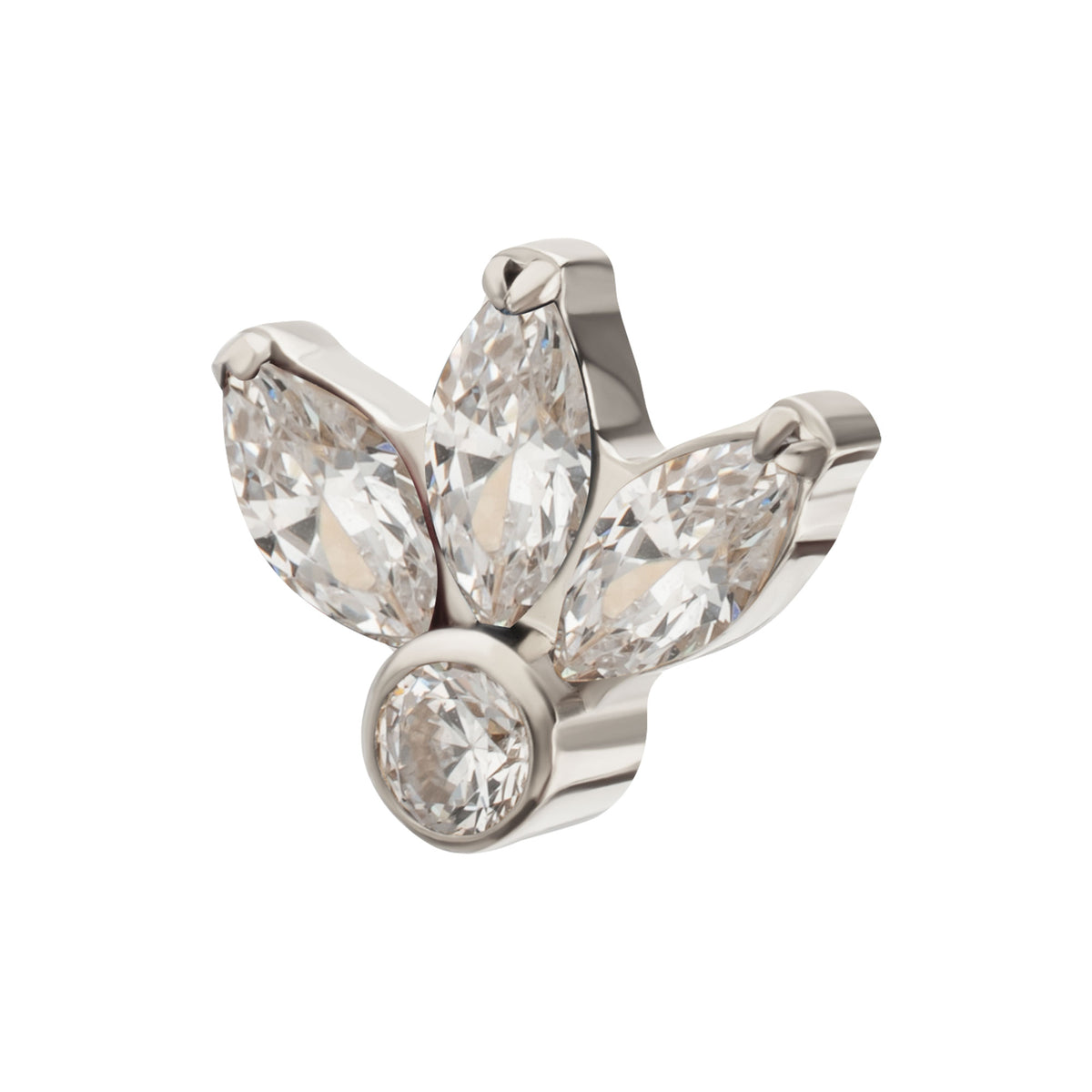 Titanium Threadless 3-Cluster Marquise Gem Fan Top with Bezel Round Gem