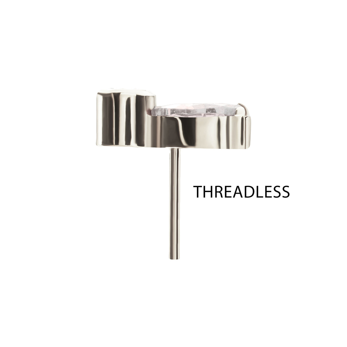 Titanium Threadless 3-Cluster Marquise Gem Fan Top with Bezel Round Gem