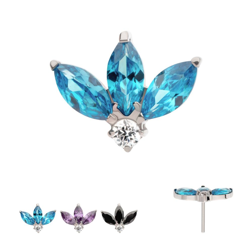 Titanium Threadless 3-Cluster Marquise with Clear Round CZ Fan Shape Top
