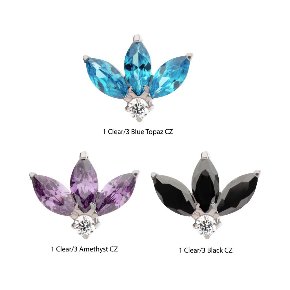 Titanium Threadless 3-Cluster Marquise with Clear Round CZ Fan Shape Top