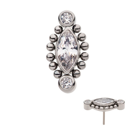 Titanium Threadless with Bezel Set Round CZ & Beads Around Marquise CZ Top