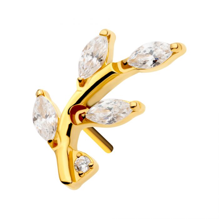 24Kt Gold PVD Threadless Prong Set Marquise CZ Leaf Top