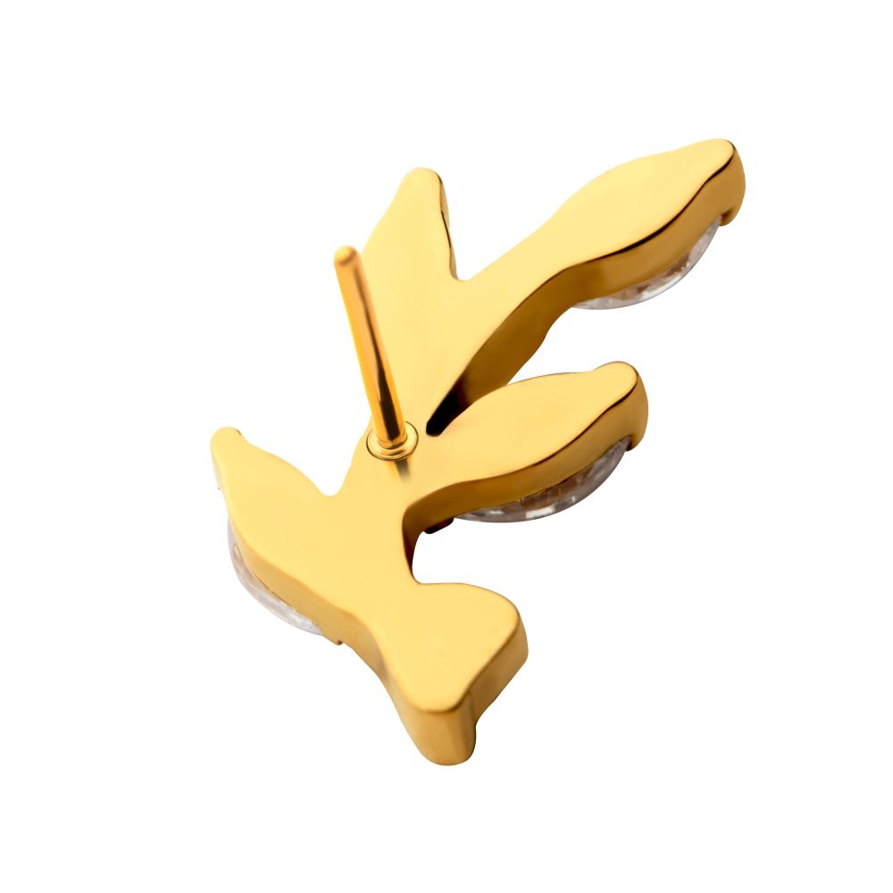 24Kt-Gold PVD Threadless Prong Set Marquise CZ Leaf Top