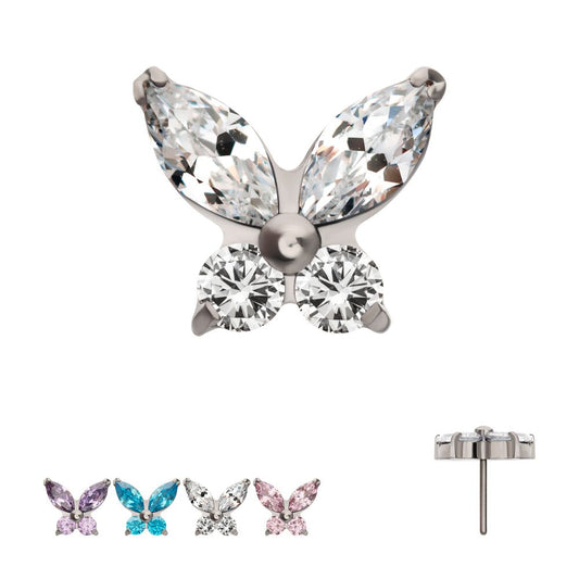 Titanium Threadless Butterfly with Prong Set Round & Marquise Gem Top