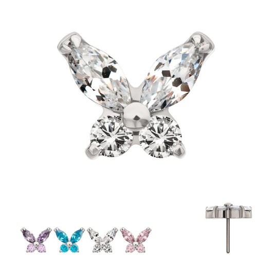 Titanium Threadless Small Butterfly with Prong Set Round & Marquise Gem Top
