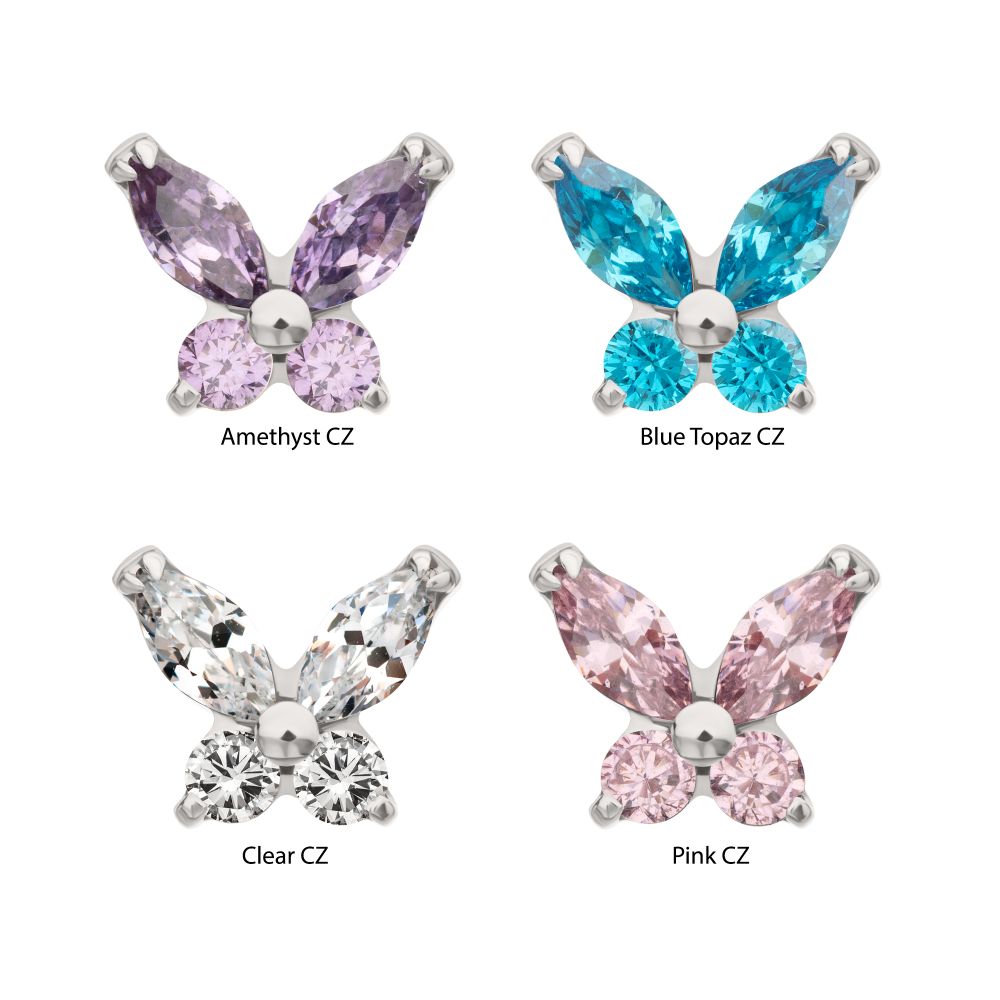 Titanium Threadless Small Butterfly with Prong Set Round & Marquise Gem Top