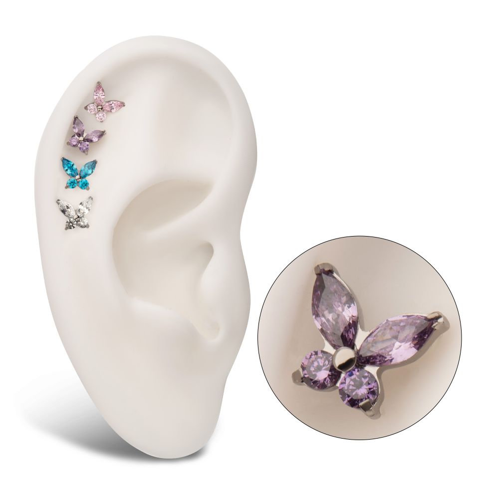 Titanium Threadless Butterfly with Prong Set Round & Marquise Gem Top