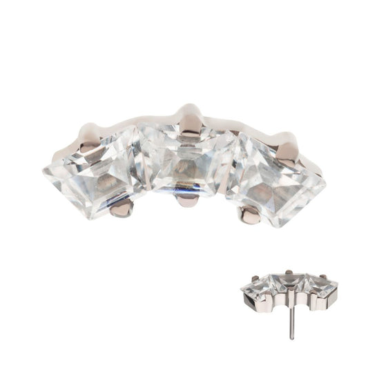 Titanium Threadless Prong Set Trapezoid CZ 3-Cluster Top