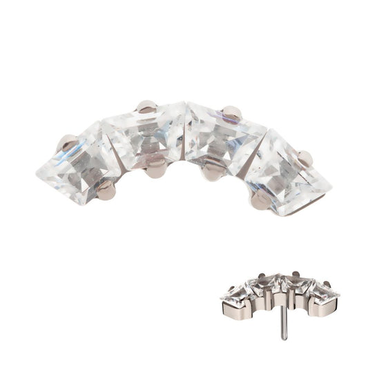 Titanium Threadless Prong Set Trapezoid CZ 4-Cluster Top
