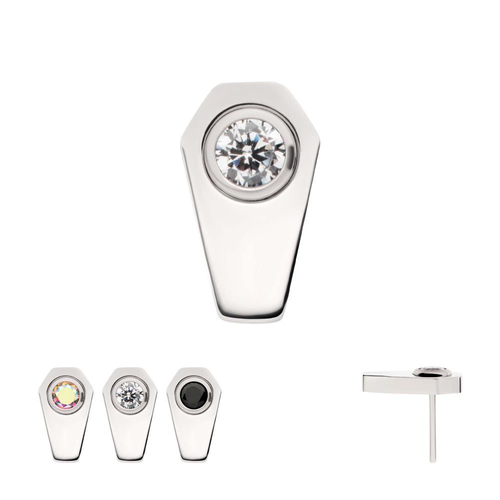 Titanium Threadless Coffin Top with Bezel Set Round CZ