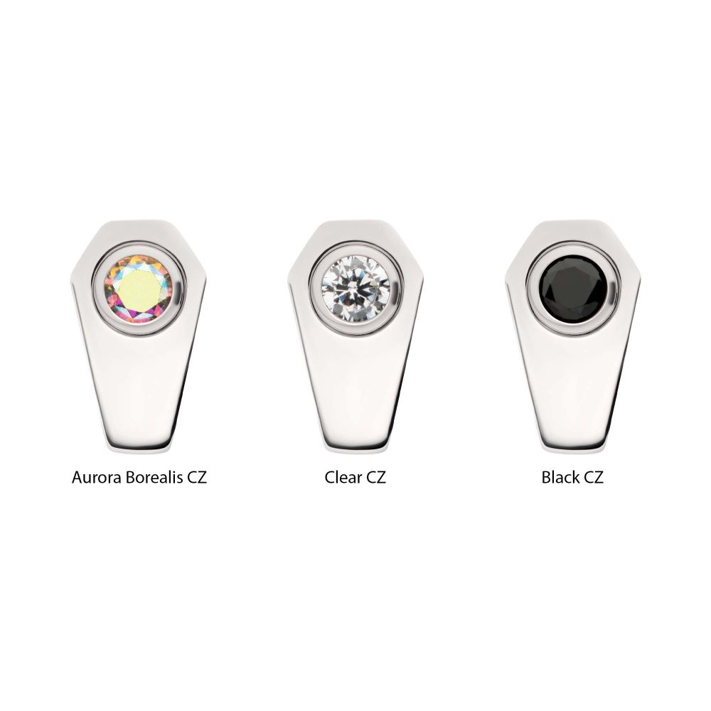 Titanium Threadless Coffin Top with Bezel Set Round CZ