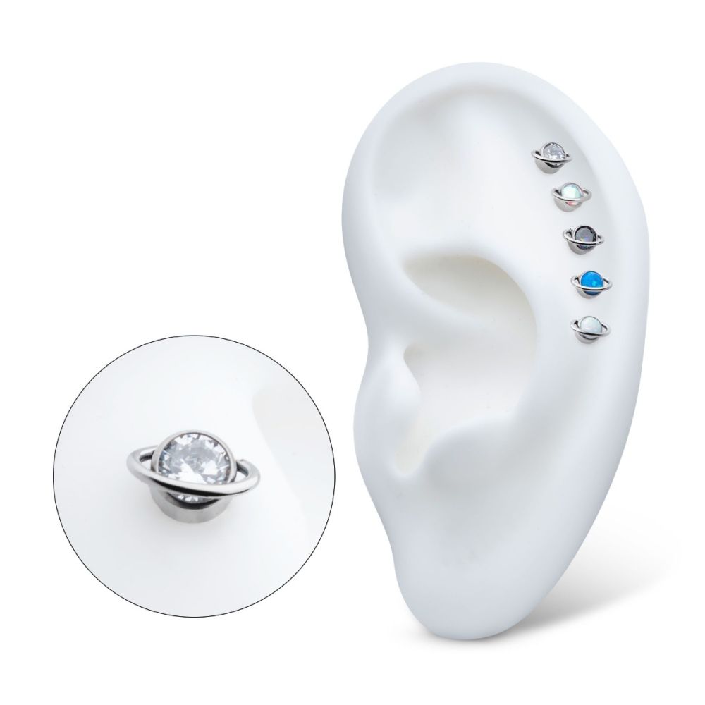 Titanium Threadless Planet Top with Bezel Set Round CZ/Opal