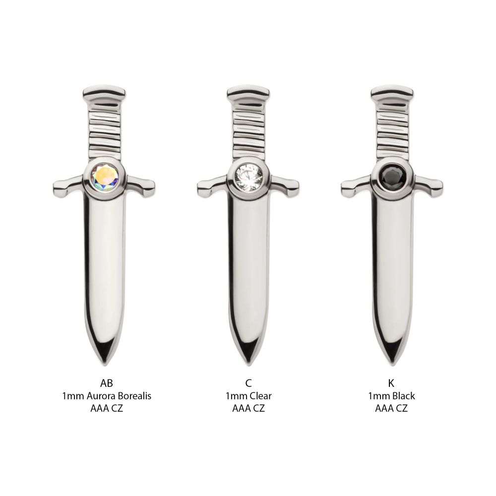 Titanium Threadless with Bezel Set 1mm CZ Dagger Top