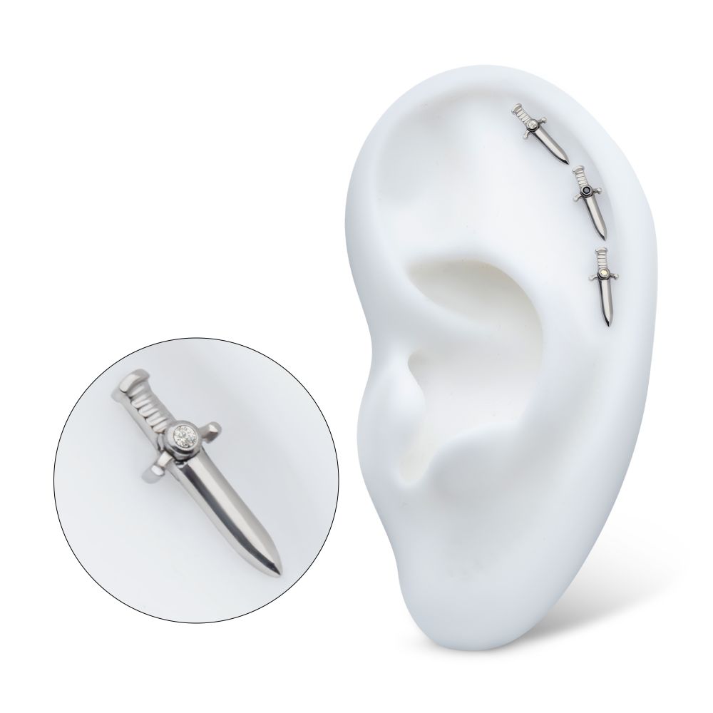 Titanium Threadless with Bezel Set 1mm CZ Dagger Top