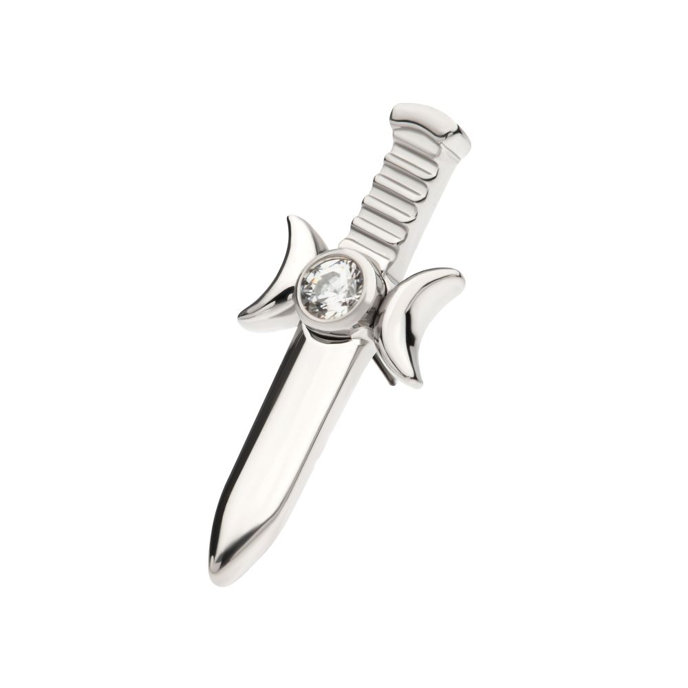 Titanium Threadless with Bezel Set 2mm CZ/Opal Triple Moon Phase Dagger Top