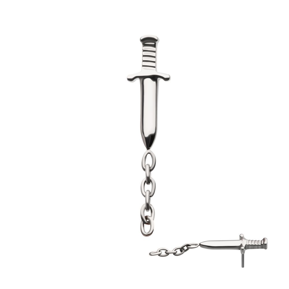 Titanium Threadless Dagger Top with Dangle 8mm Chain