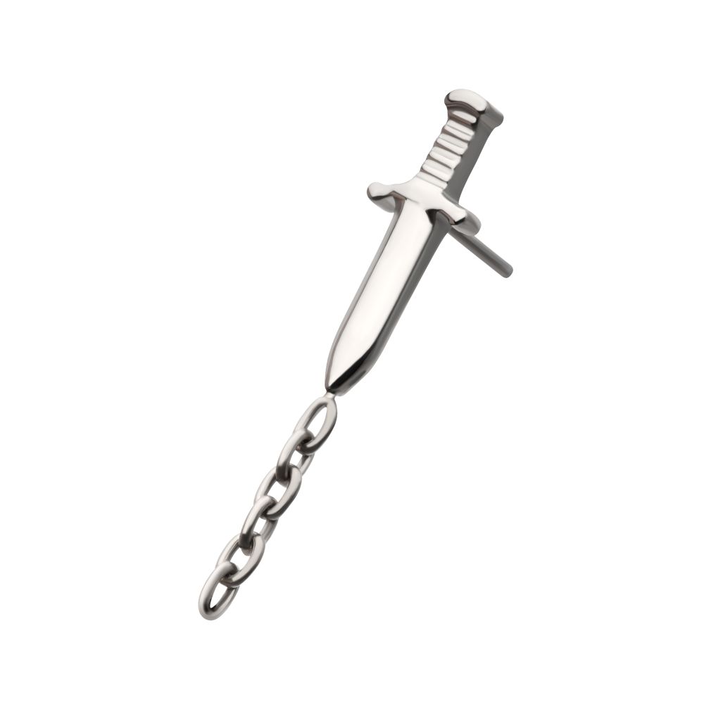 Titanium Threadless Dagger Top with Dangle 8mm Chain