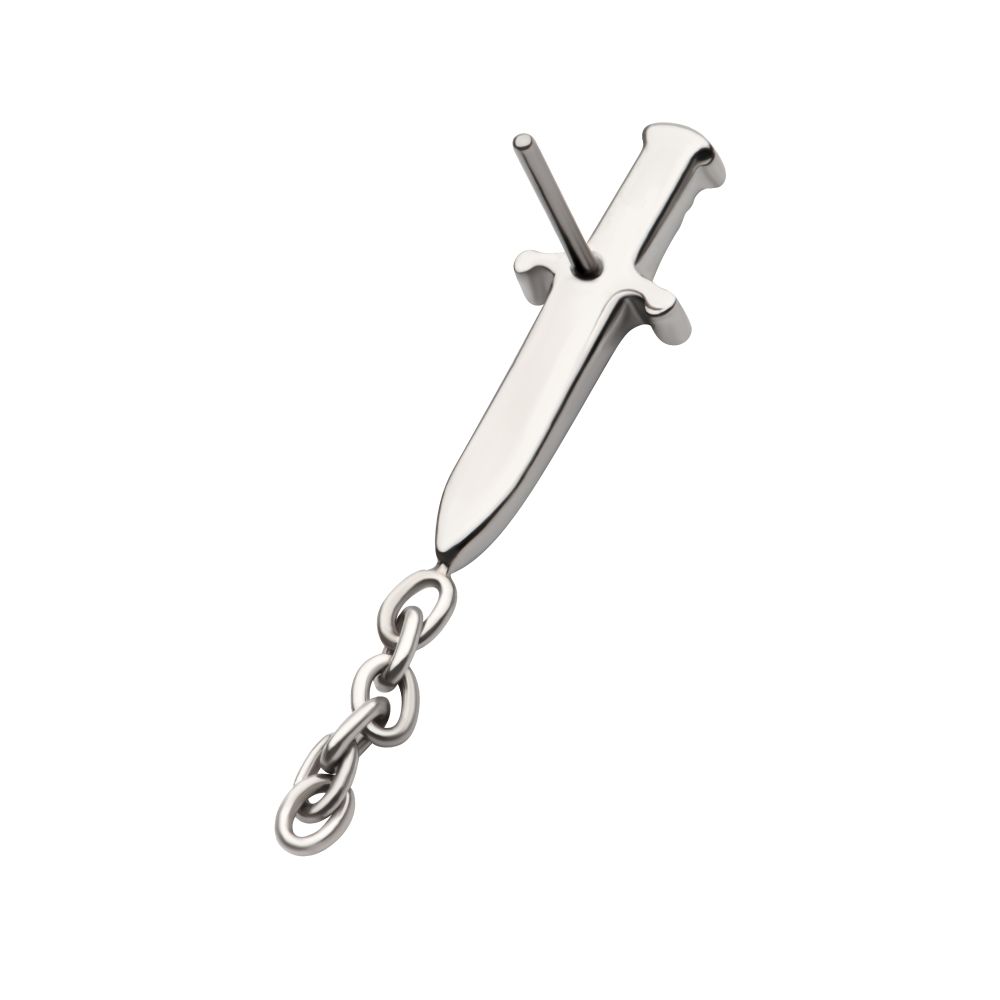 Titanium Threadless Dagger Top with Dangle 8mm Chain