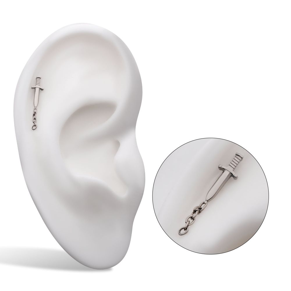 Titanium Threadless Dagger Top with Dangle 8mm Chain