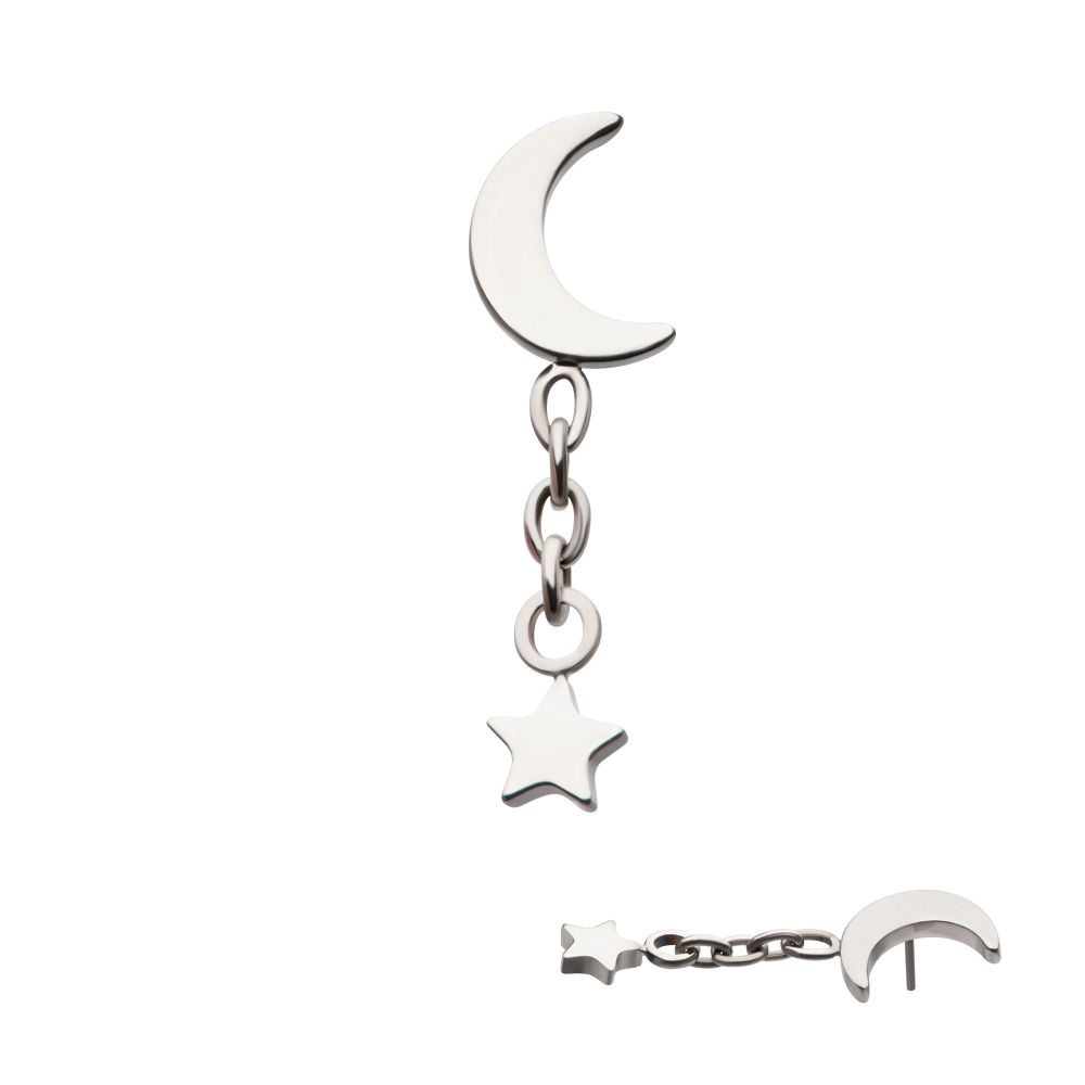 Titanium Threadless Crescent Moon Top with Dangle Star