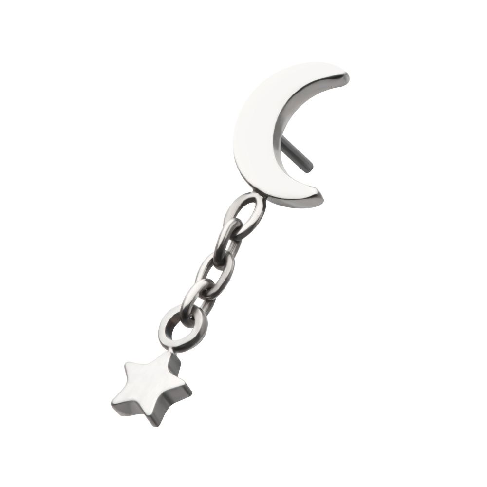 Titanium Threadless Crescent Moon Top with Dangle Star