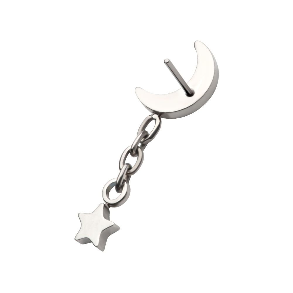 Titanium Threadless Crescent Moon Top with Dangle Star