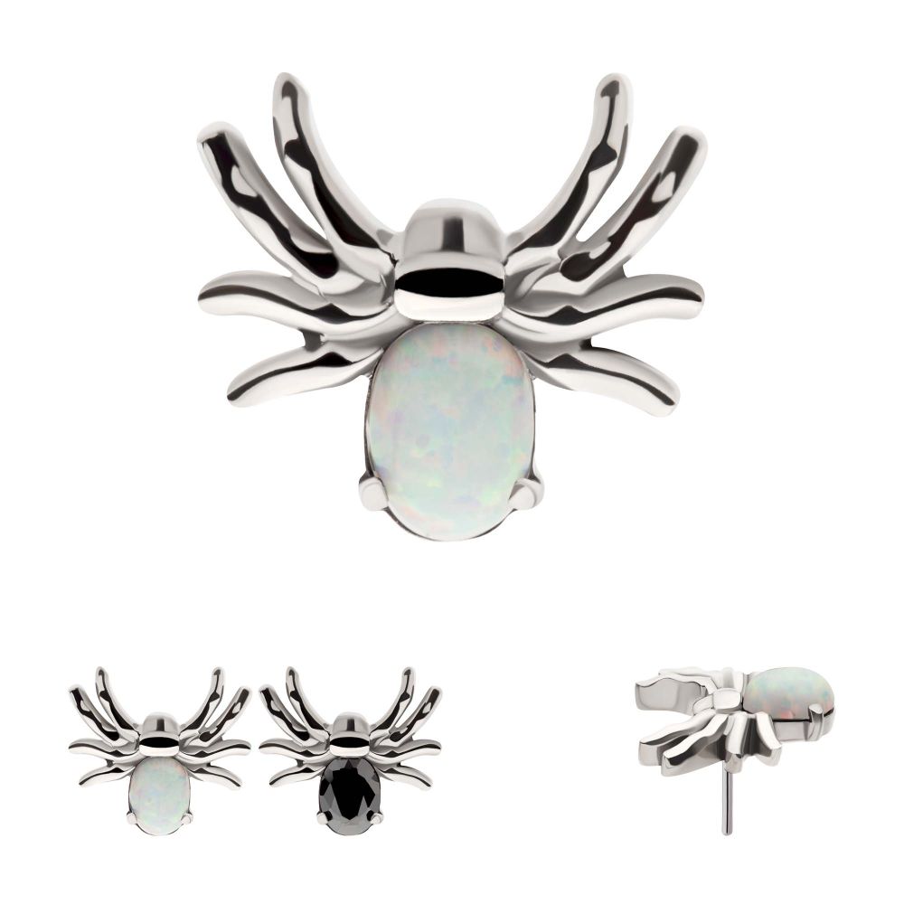 Titanium Threadless Prong Set Opal/CZ Spider Top