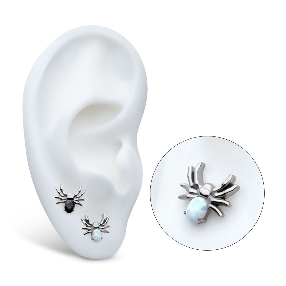 Titanium Threadless Prong Set Opal/CZ Spider Top