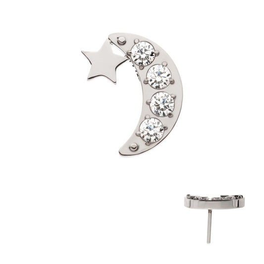 Titanium Threadless Star with Pave Set CZ Crescent Moon Top