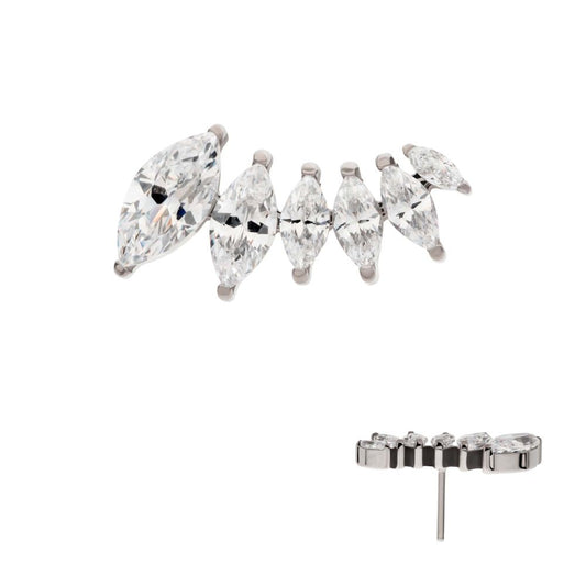 Titanium Threadless 6-Cluster Marquise CZ Vine Leaf Top