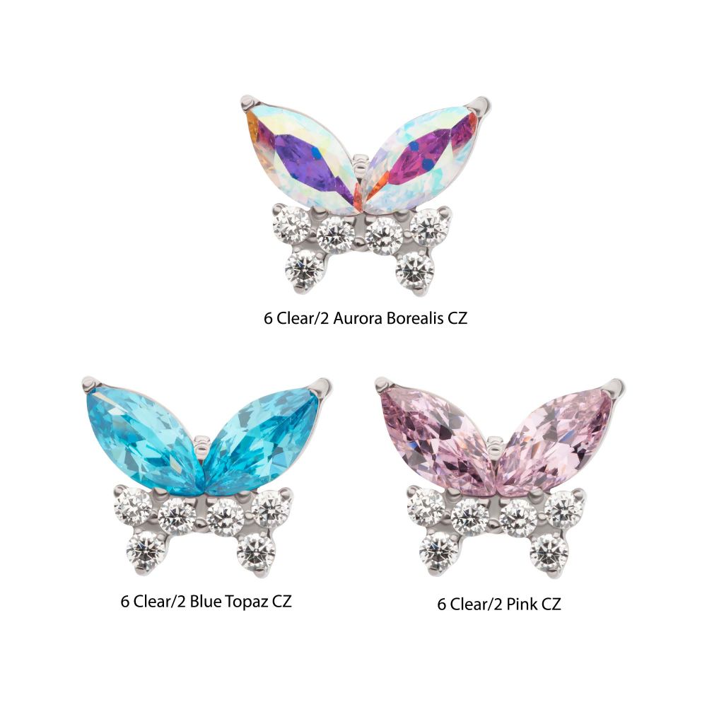 Titanium Threadless Prong Set Marquise & Round CZ Butterfly Top