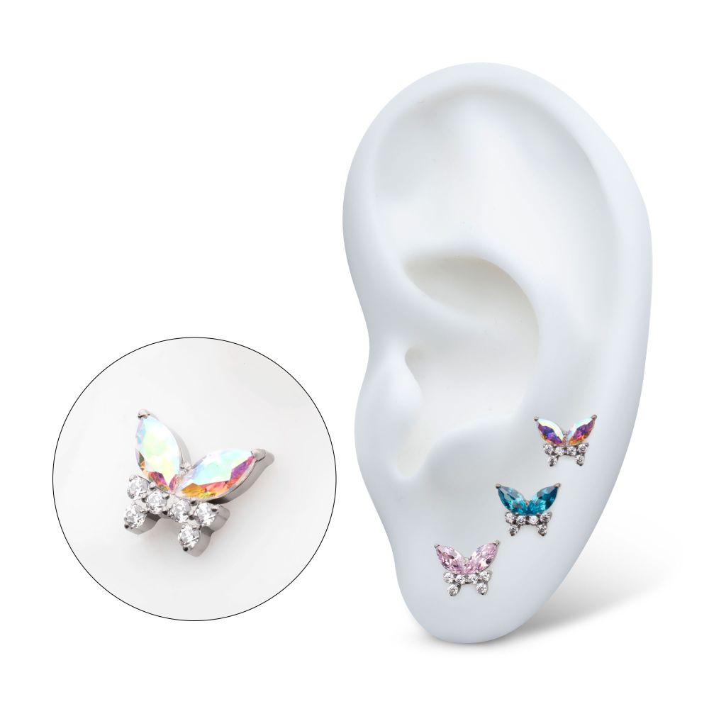 Titanium Threadless Prong Set Marquise & Round CZ Butterfly Top